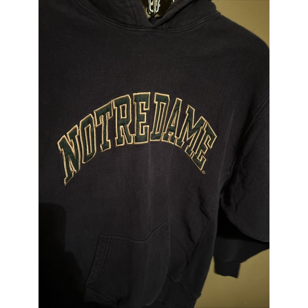 Vtg 90s Notre Dame Distress Heavy Y2K Hoodie L Track Sport School Grunge USA
